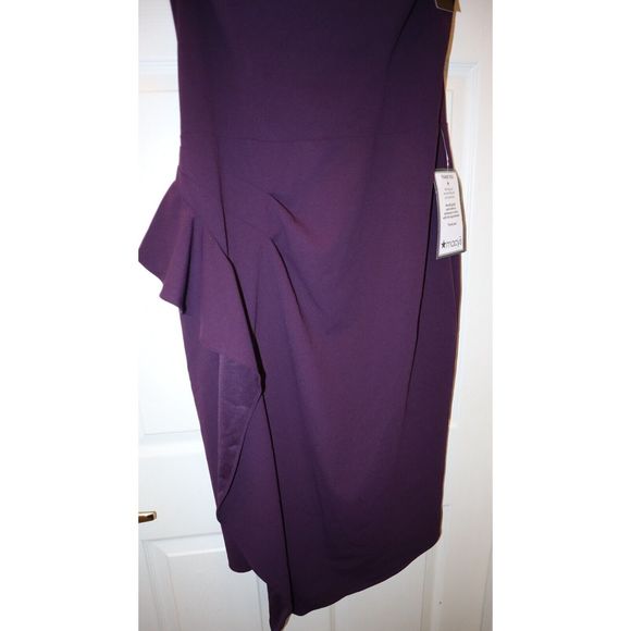 Betsy & Adam Sz 16 Mulberry Off The Shoulder Midi Crepe Side Ruched Dress $239 - Picture 6 of 10